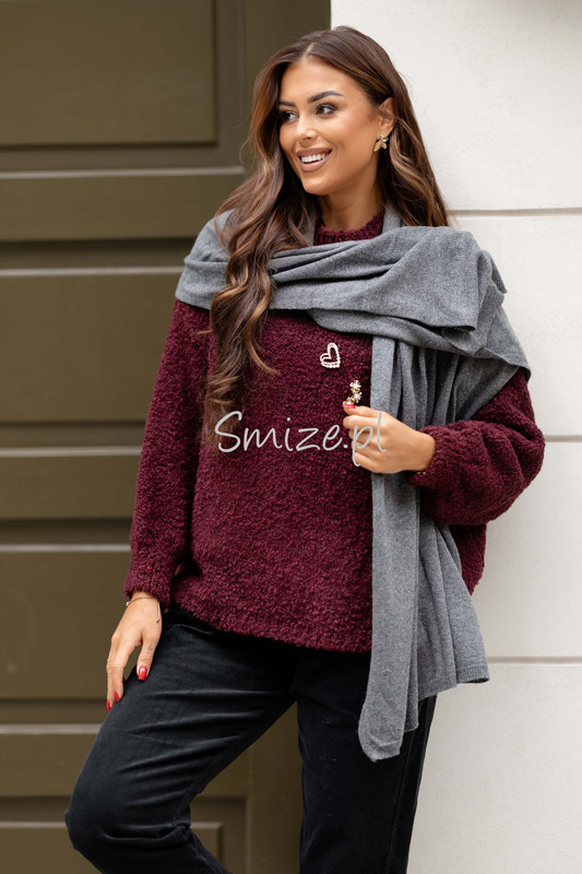 Szal kaszmirowy ciemny szary CASHMERE