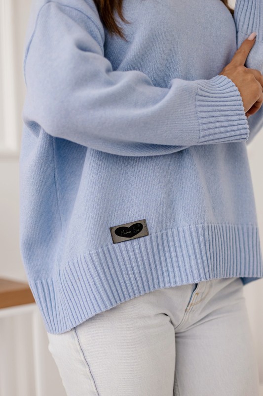 Sweter damski wełniany golf KELLY błękitny Madame Sue