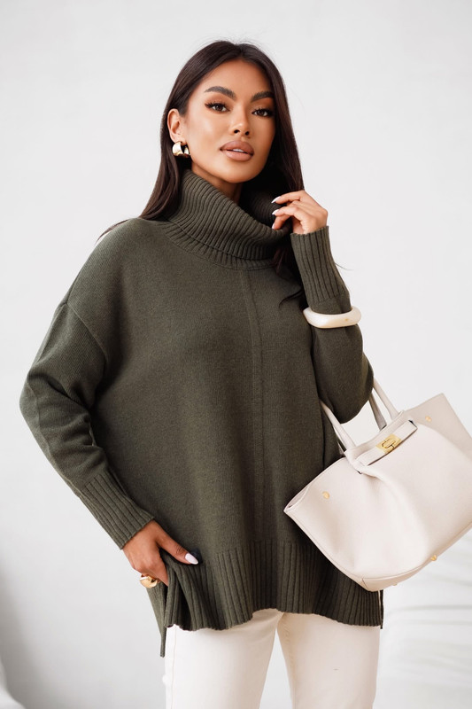 Sweter damski wełniany golf JOSE Madame Sue, khaki