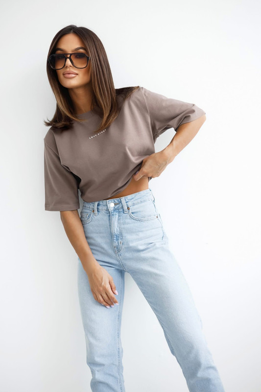 T-shirt basic mokka Love Story Madame Sue