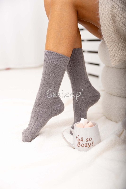 Skarpetki z angory,  szerszy prążek, szare