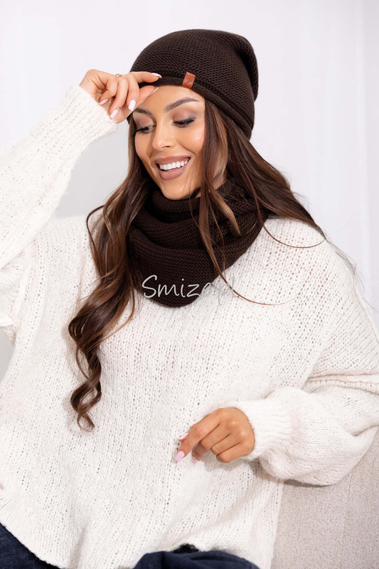 Komplet Czapka i Komin LOVELY czekoladowy