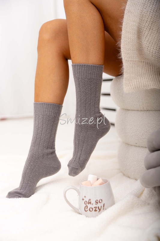 Skarpetki z angory,  szerszy prążek, szare