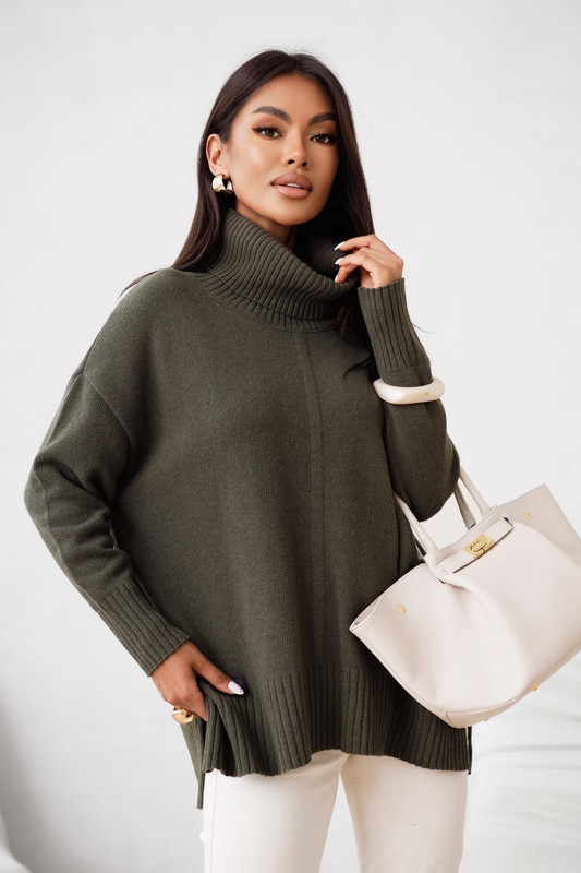 Sweter damski wełniany golf JOSE Madame Sue, khaki