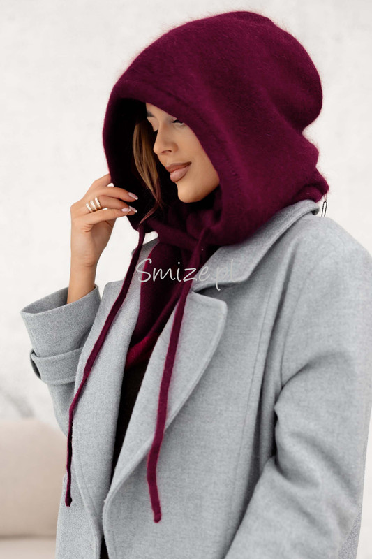 Kominokaptur, balaklawa damska z angory Smize, bordowy