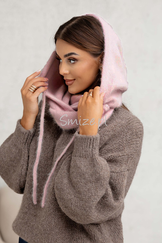 Kominokaptur, balaklawa damska z angory Smize, pudrowy róż