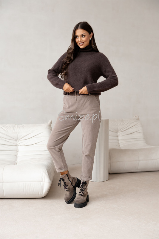 Damskie spodnie sztruksowe, mokka