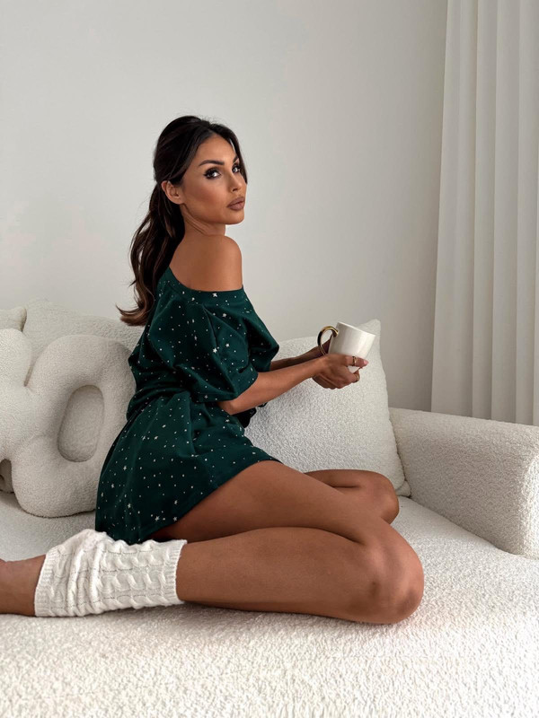 Piżama damska z szortami, w gwiazdki BOCCA, szmaragdowa