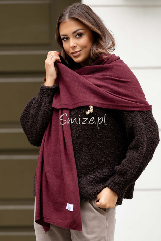 Szal kaszmirowy bordowy CASHMERE