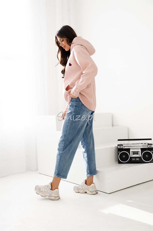 Bluza z kapturem Hearts, z serduszkami ocieplana na polarze