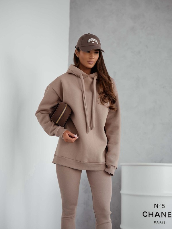 Komplet basic, Bluza ocieplana z legginsami SOFT SET cappucino