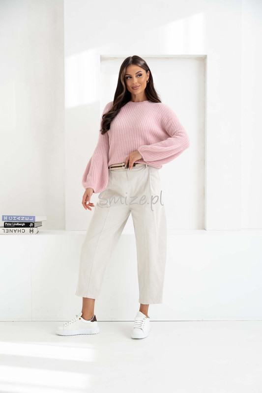 Sweter baby alpaka z dzwonkowymi rękawami, pudrowy róż