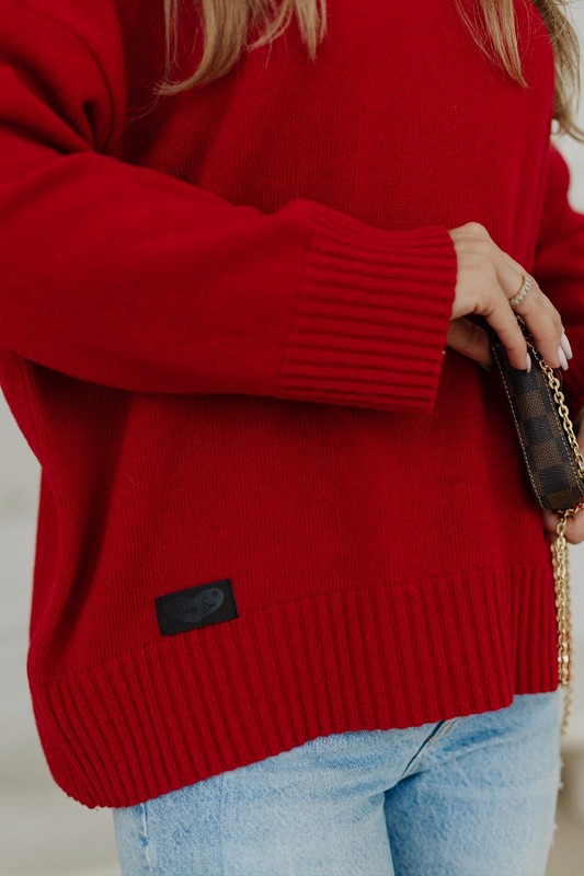 Sweter damski wełniany golf KELLY czerwony Madame Sue