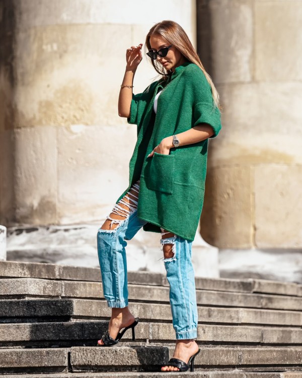 Sweter Narzutka z krótkim rękawem Forever Cocomore Zielony