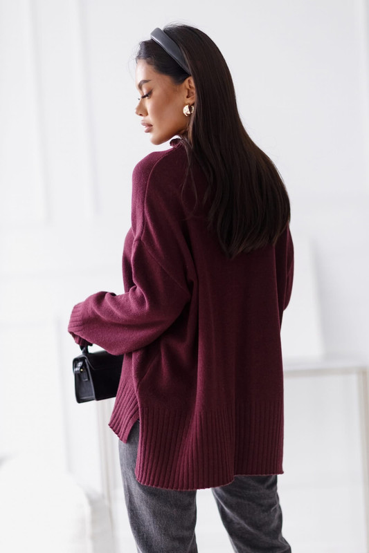 Sweter damski wełniany AURA , bakłażan Madame Sue