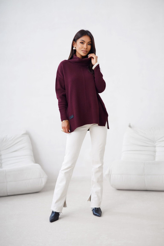 Sweter damski wełniany golf JOSE Madame Sue, bakłażan