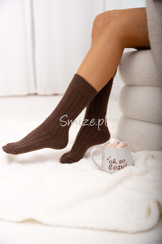 Skarpetki z angory, szerszy prążek, czekoladowe