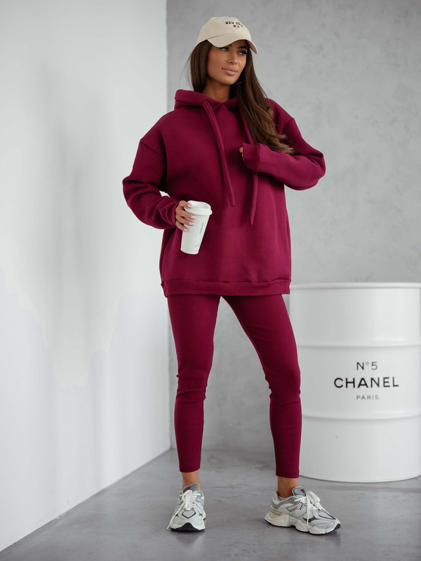 Komplet dresowy, Bluza ocieplana z legginsami SOFT SET bordowy