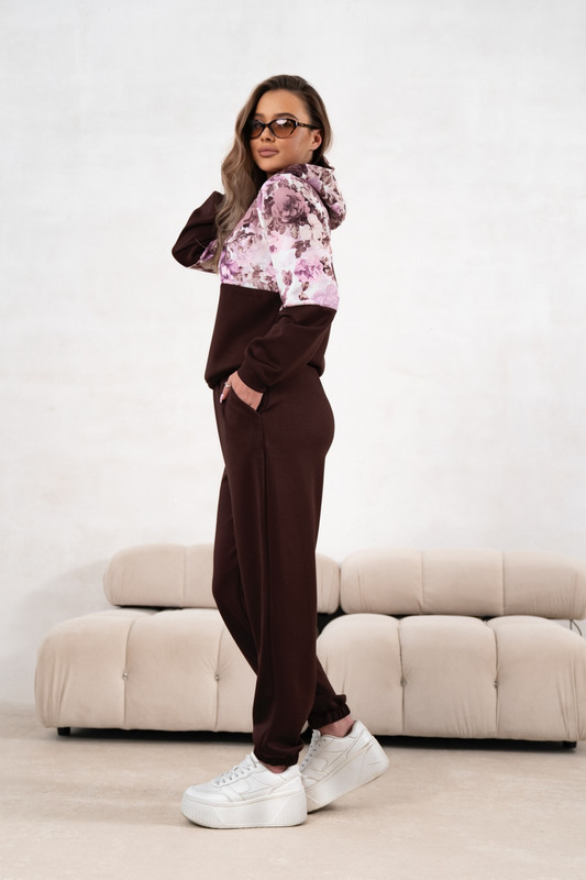 Komplet dresowy z wiskozy Flowers czekoladowy