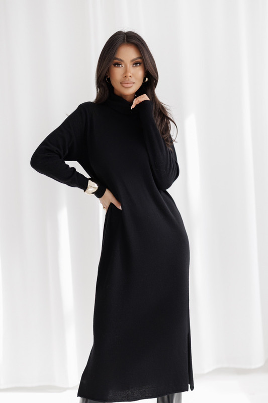 Wełniana Sukienka z golfem, z dodatkiem cashmiru ALVARO Madame Sue, czarna