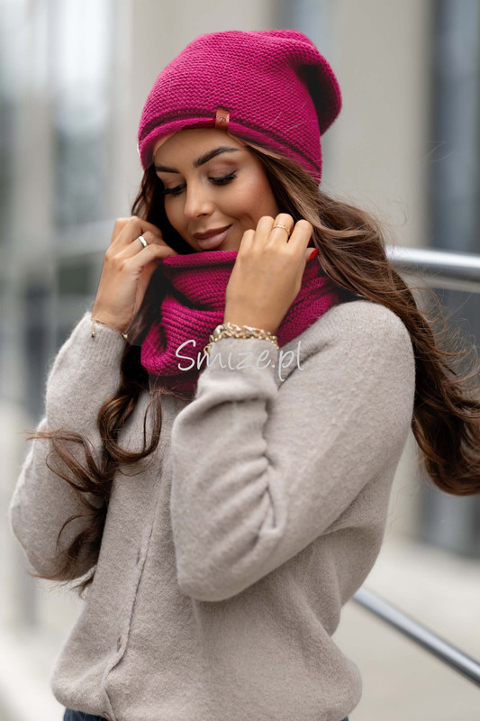 Komplet Czapka i Komin LOVELY amarantowy