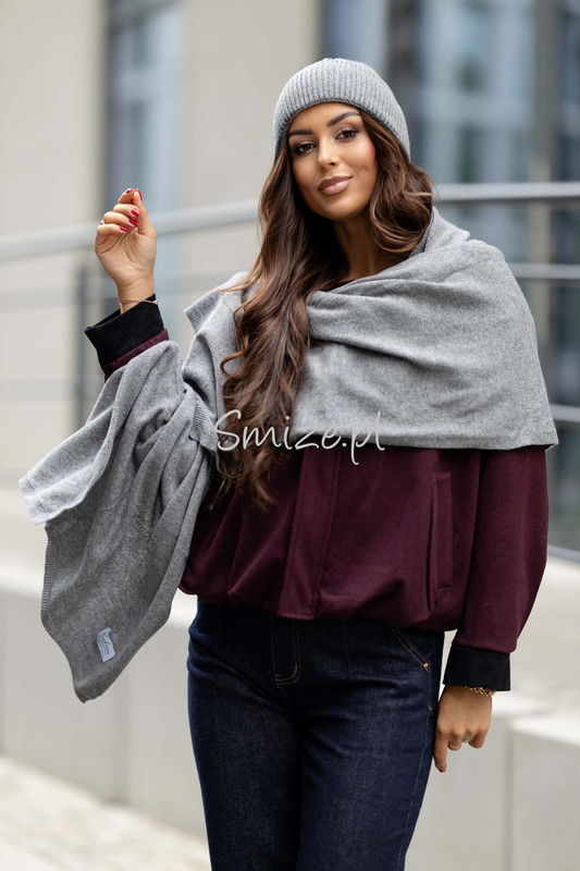 Komplet kaszmirowy szary, szal z czapką CASHMERE