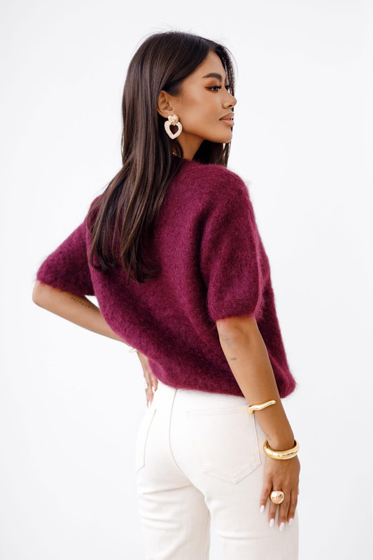 Sweter Moherowy z krótkim rękawem YARA bordowy Madame Sue