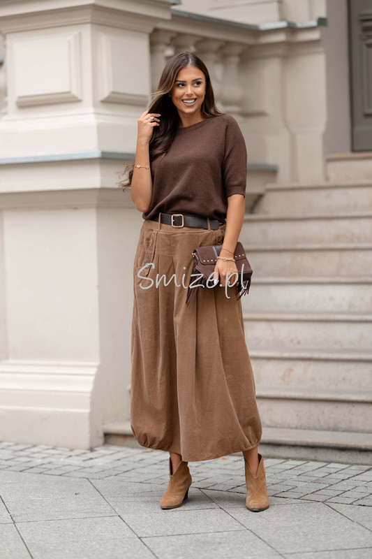 Spódnica sztruksowa z paskiem camel