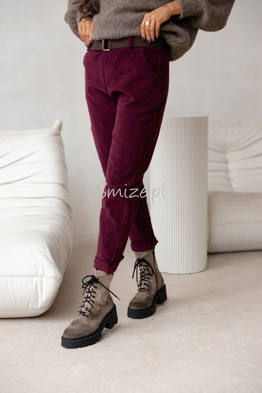 Damskie spodnie sztruksowe, bordowe