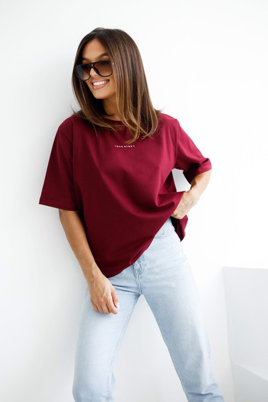 T-shirt basic bordowy Love Story Madame Sue