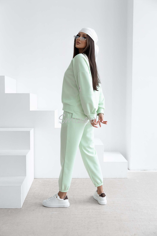 Komplet dresowy masełkowy z naszywką, miętowy