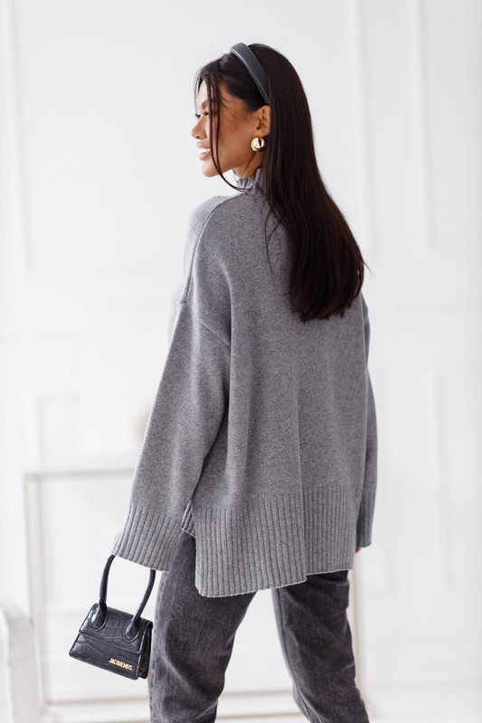 Sweter damski wełniany AURA, ciemny szary Madame Sue