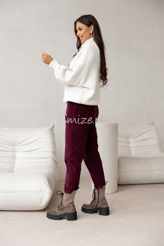 Damskie spodnie sztruksowe, bordowe