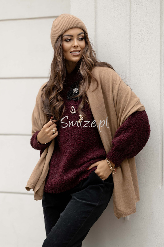 Komplet kaszmirowy camel, szal z czapką CASHMERE