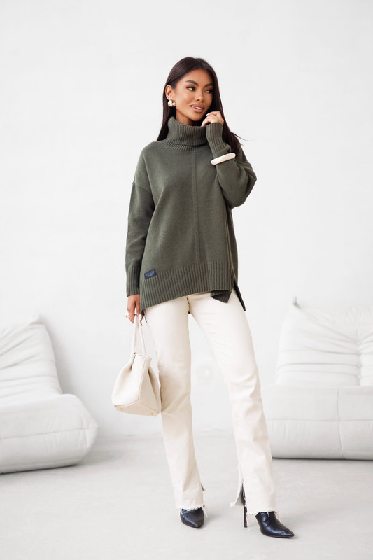 Sweter damski wełniany golf JOSE Madame Sue, khaki