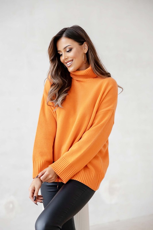 Sweter damski wełniany golf KELLY pomarańczowy Madame Sue