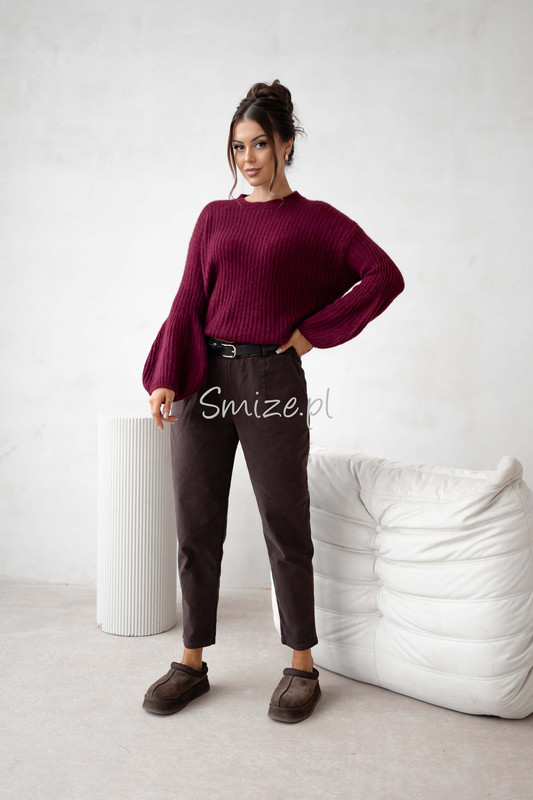 Sweter baby alpaka z dzwonkowymi rękawami, bordowy