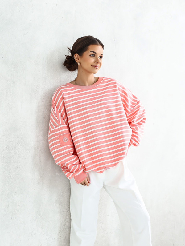 Bluza oversize koralowa w paski