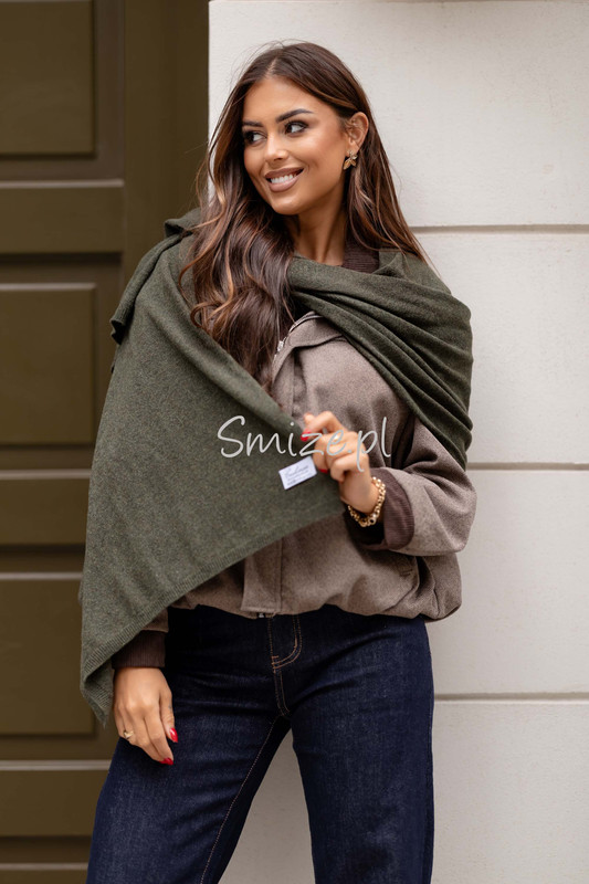 Szal kaszmirowy khaki CASHMERE