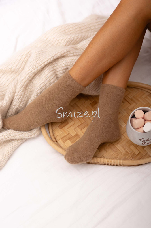 Skarpetki damskie z angory gładkie, orzechowe