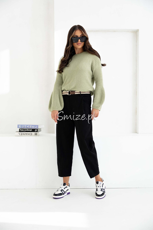 Spodnie damskie o kroju Balloon z wysokim stanem, czarne