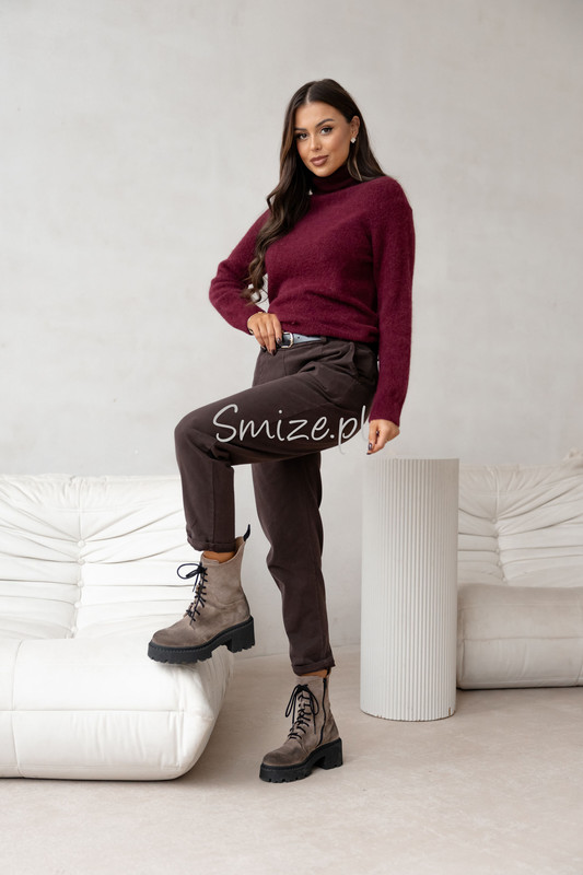 Sweter z golfem baby alpaka, bordowy