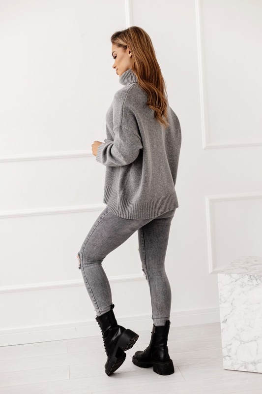 Sweter damski wełniany golf KELLY ciemny szary Madame Sue