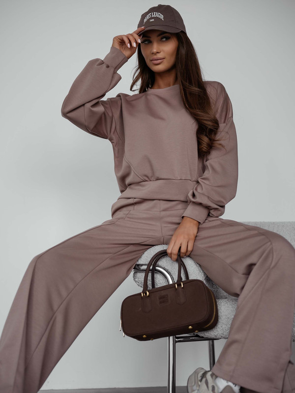 Komplet dresowy bez kaptura PASTEL, "Masełko" z wiskozy cappucino