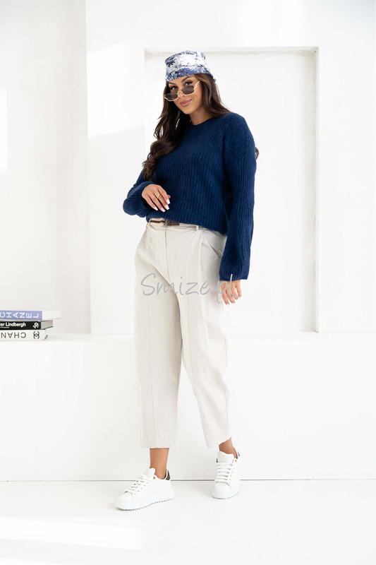 Spodnie damskie o kroju Balloon z wysokim stanem, białe