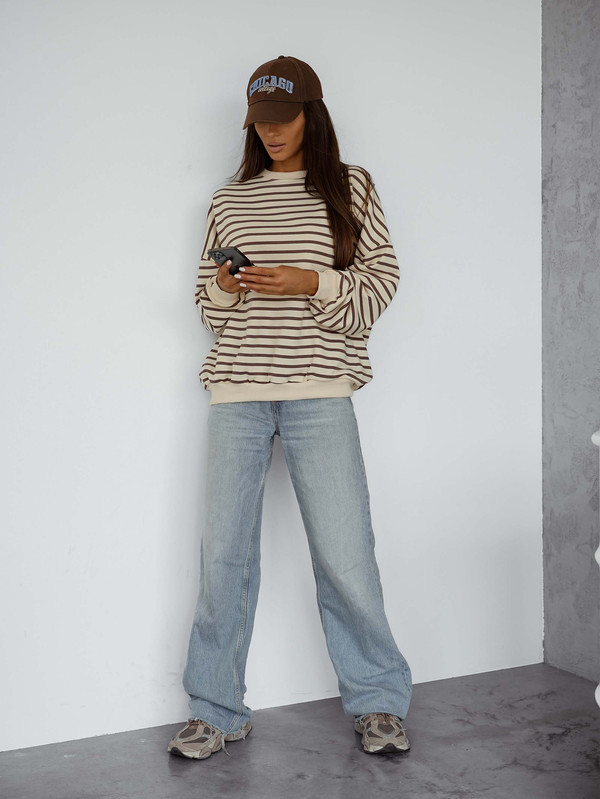 Bluza oversize Stripe w czekoladowe paski