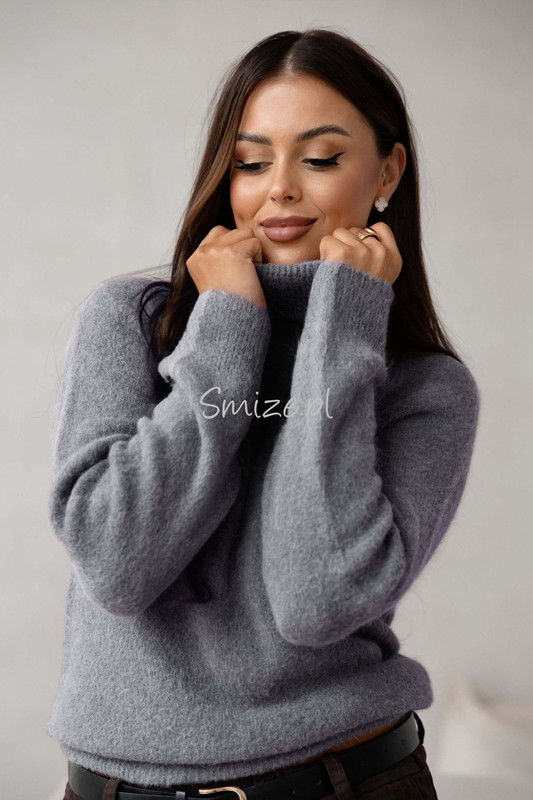 Sweter z golfem baby alpaka, szary