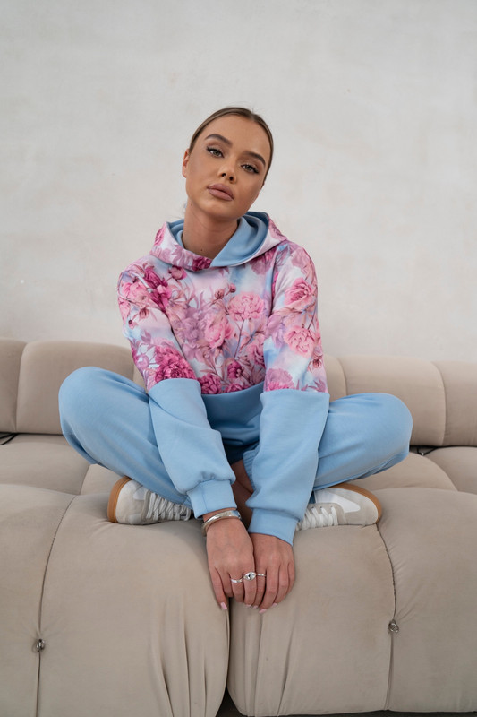 Komplet dresowy z wiskozy Flowers błękitny