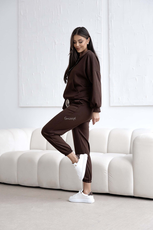 Komplet dresowy z wiskozy, masełkowy z rozpinaną bluzą, czekoladowy