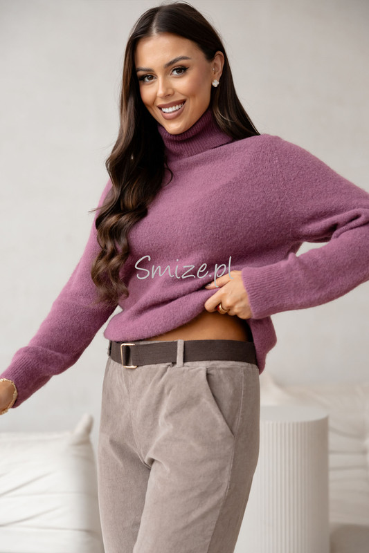 Sweter z golfem baby alpaka, wrzosowy